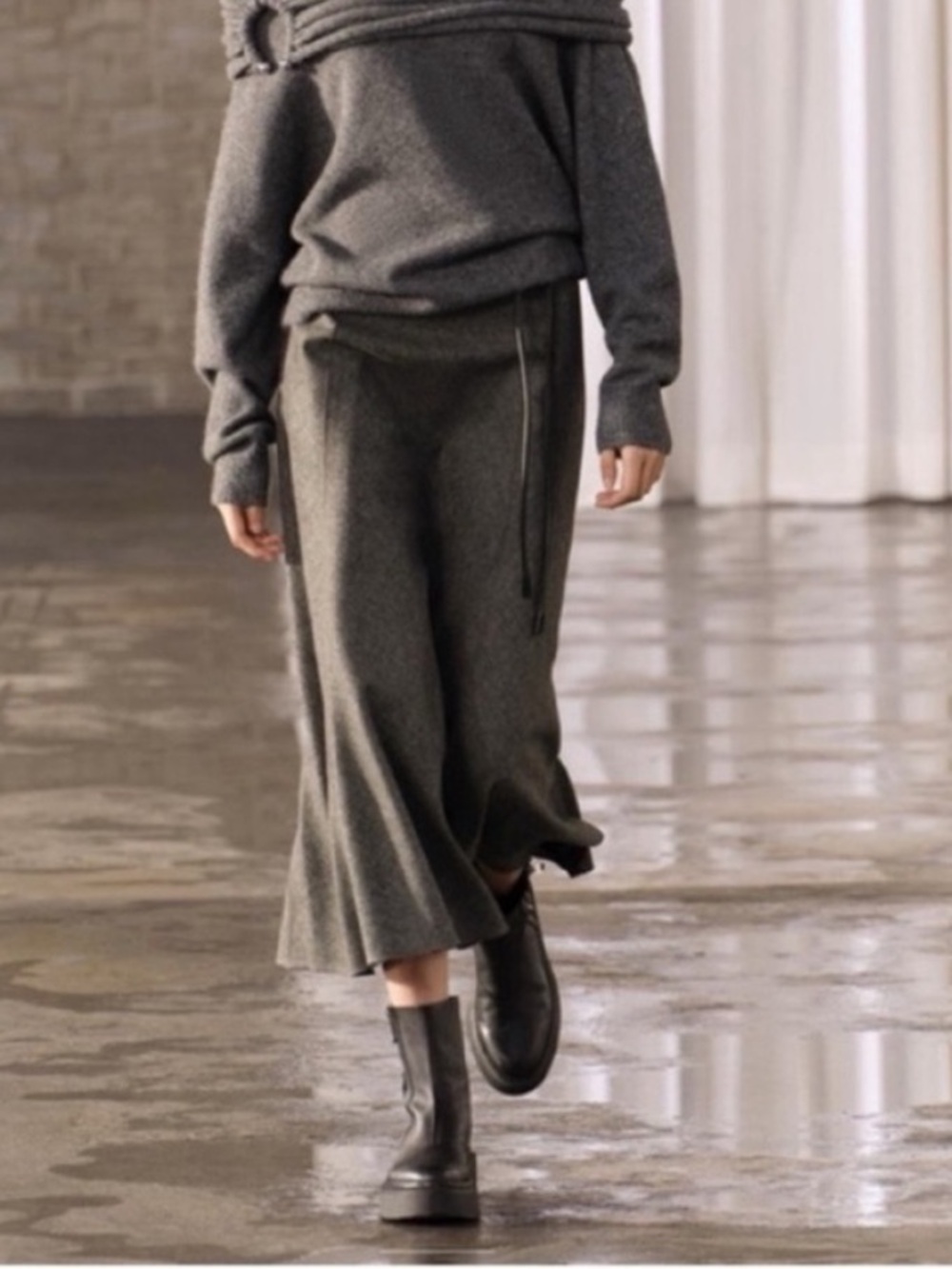 Zara, Gray marl, WOOL BLEND CAPE SKIRT ZW COLLECTION, Medium